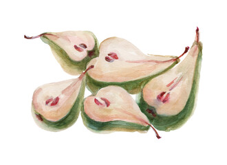 Pears. Set of watercolor pears. Isolated on white background. Watercolor illustration.