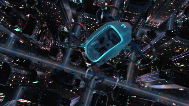 Future urban mobility with eVTOL. 3d animation
