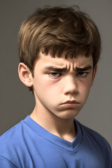 Obraz premium A young boy that has a very upset look on his face.