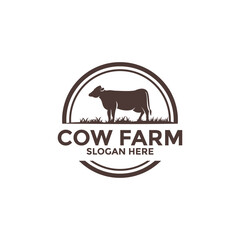 Cow Farm logo design vector template, Livestock logo vector