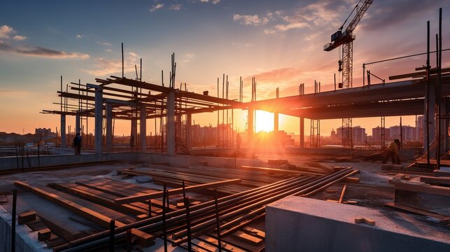 construction site at sunset with generative ai