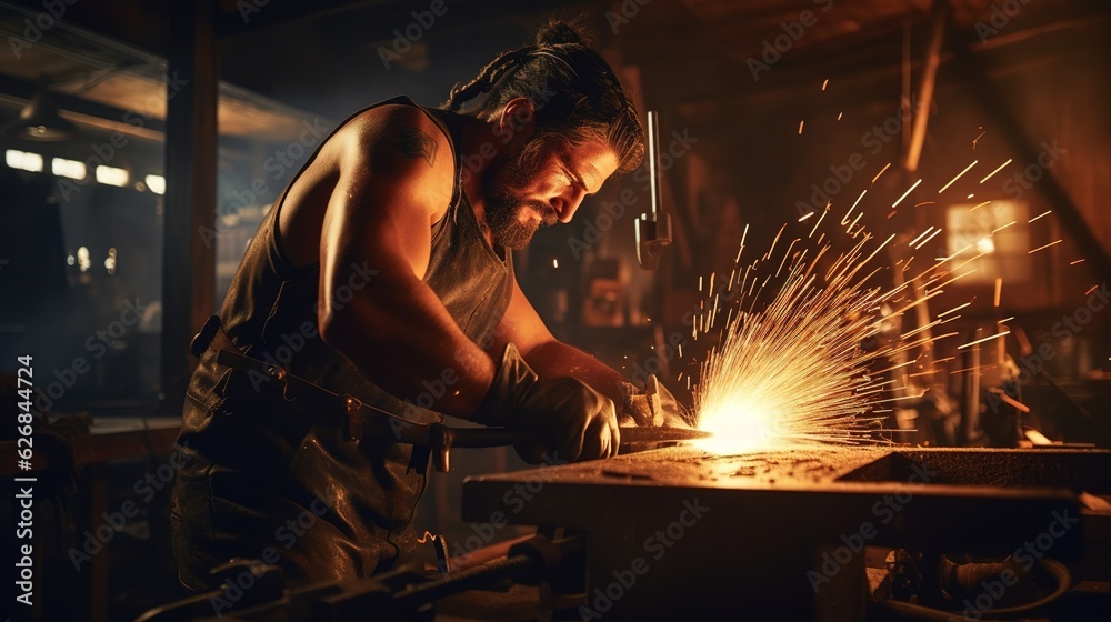 Wall mural welder working in the workshop