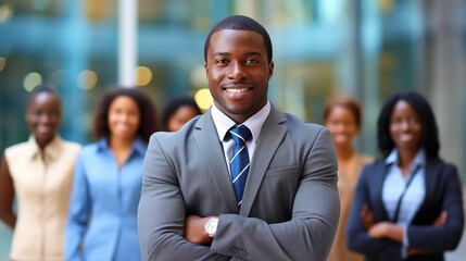 American professional businessman team standing with arms crossed