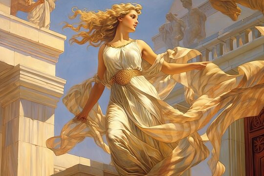 Helen of Troy the most beautiful woman in the world from Homer&rsquo;s epic the Iliad standing on the Troy&rsquo;s city walls overlooking the city.  