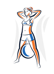 Young attractive woman with perfect muscular body training vector illustration isolated, sport exercises active lifestyle.
