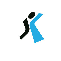 Vector illustration of happy abstract individual with raised hands up. Liberty conceptual icon. Happiness metaphor logotype. Business innovation idea creative symbol.