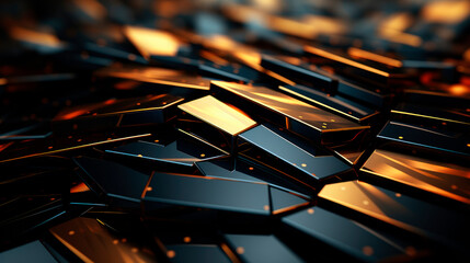 Abstract background made of randomly extruded gold and black tiles