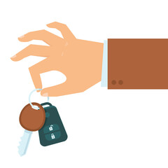 Vector car rental or sale concept in flat style - hand holding car key