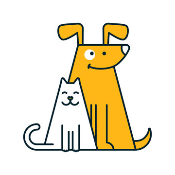 Png logo design template for pet shops, veterinary clinics and homeless animals shelters - mono line icons of cats and dogs - badges for websites and prints
