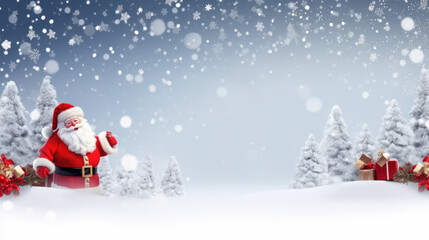 Santa's Winter Banner: An enchanting winter banner with Santa Claus, snowflakes, and gifts, offering blank space for your text or design. AI Generative