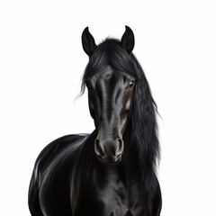 Fototapeta premium Beautiful big beast horse looking forward is shown in full length, Ai generated
