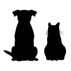 Dog and cat sitting together silhouette. Vector illustration