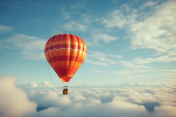 Obraz premium Hot air balloon heading towards the clouds in the sky.