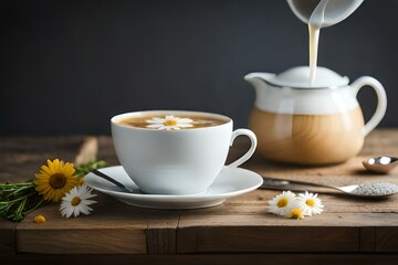 Obraz na płótnie Canvas cup of tea and flowers