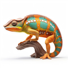 Obraz premium Beautiful big wild chameleon looking forward is shown in full length, Ai generated