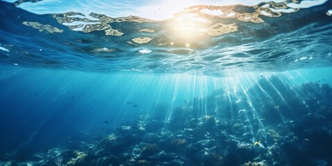 Fototapeta na wymiar Serene underwater world with sun-kissed ocean surface, Generative AI
