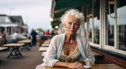  an older woman sitting outdoors, generative artificial intelligence