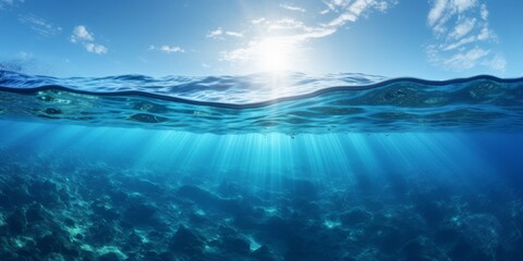 Fototapeta na wymiar Serene underwater world with sun-kissed ocean surface, Generative AI