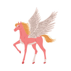 Beautiful fantastic horse with wings, cartoon flat vector illustration isolated on white background.