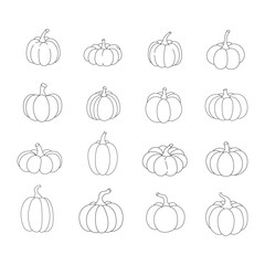 Set of pumpkin icons, for fall designs, set of pumpkins hand drawn, isolated on a white background