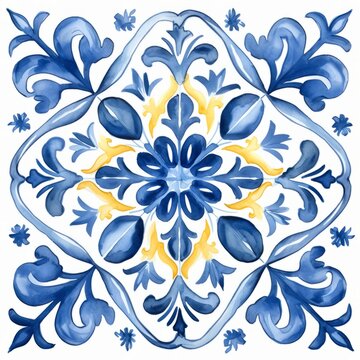 Pattern of azulejos tiles. watercolor illustration style. 