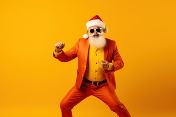 Dancing Santa Claus on a bright yellow background
