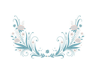 Gentle blue floral ornament frame flat style, vector illustration
