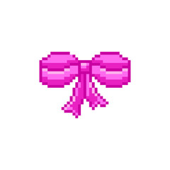 Fototapeta premium Pixel art 8-bit pink bow . Retro digital game assets. Vintage video game.