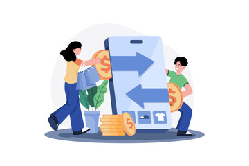 The customer shops online on the website.