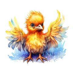 Colorful Baby Mythical Phoenix Pheasant Bird Clip Art, Watercolor Painting Style, Generative AI