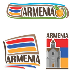 Armenia Flag Travel Souvenir Sticker Skyline Landmark Logo Badge Stamp Seal Emblem EPS Illustration