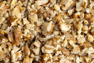 Walnut kernel on the kitchen table during cooking