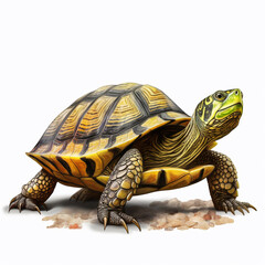 Obraz premium Beautiful big wild turtle looking forward is shown in full length, Ai generated