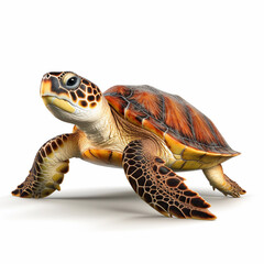 Fototapeta premium Beautiful big wild turtle looking forward is shown in full length, Ai generated