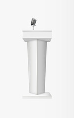 Podium tribune with microphones isolated on transparent background. Design rostrum stands. Abstract concept graphic element for business presentation, conference. Vector