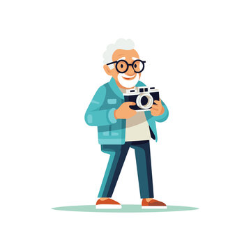 old man with camera vector flat minimalistic isolated illustration