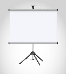 Projector Screen . Empty White Board Presentation Conference On The Wall. creen White Boad Presentation And Showing Illustration. Vector