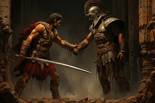 Achilles fighting Hector outside the walls of Troy from Homer&rsquo;s epic the Iliad.  