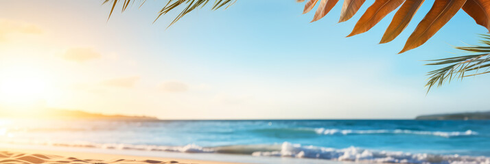 Fototapeta na wymiar Strand und Palmen als Hintergrund. Generiert mit KI