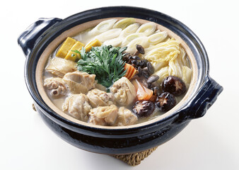 Sukiyaki on White background with clipping path. Popular Japanese foods.