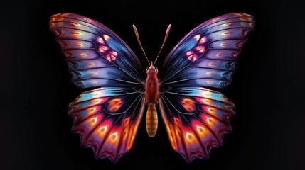 A beautiful butterfly isolated on a black background. Butterfly. Generative Ai