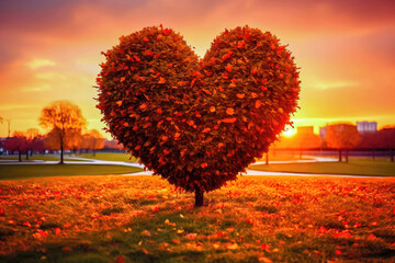 Nature's Embrace: Heart Tree Amidst Autumn Splendor - Generative AI