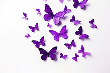 Soaring purple butterflies isolated on white background. Butterfly. Generative Ai
