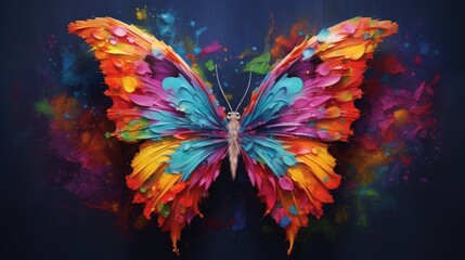 Obraz na płótnie Canvas Artwork of Rainbow butterfly. Colorful beautiful butterfly. Generative Ai