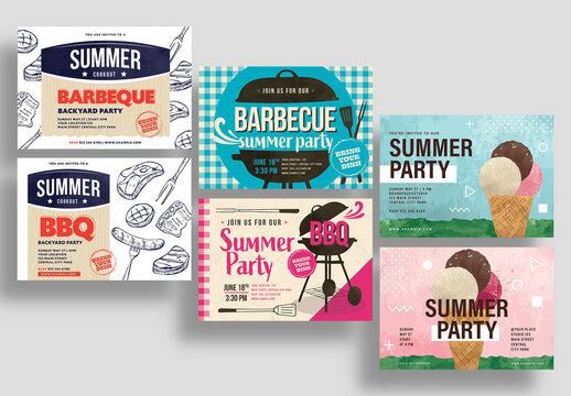 BBQ Barbecue Cookout Potluck Ice Cream Flyer Poster Layout Set