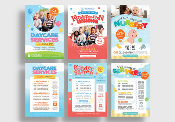 Kindergarten Daycare Children School Flyer Poster Layout Set