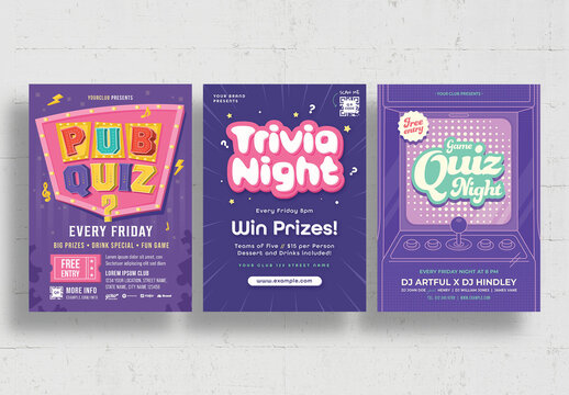 Pub Quiz Trivia Night Flyer Poster Layout Set