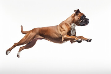 Jumping Moment, Boxer Dog On White Background. Jumping Moment,Boxer Dog,White Background.