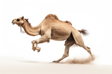 Jumping Moment, Camel On White Background. Jumping Moment,White Camel Background,Gait Types,Animal Posture,Grazing Behaviour,Camel Habits,Racing Camels,Camels In Art. 