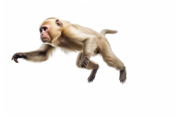 Jumping Moment, Capuchin Monkey On White Background. Jumping Moment,White Background Capuchin Monkey,Photography Tips,Positional Tips,Posing Tips,Lighting Tips. - obrazy, fototapety, plakaty